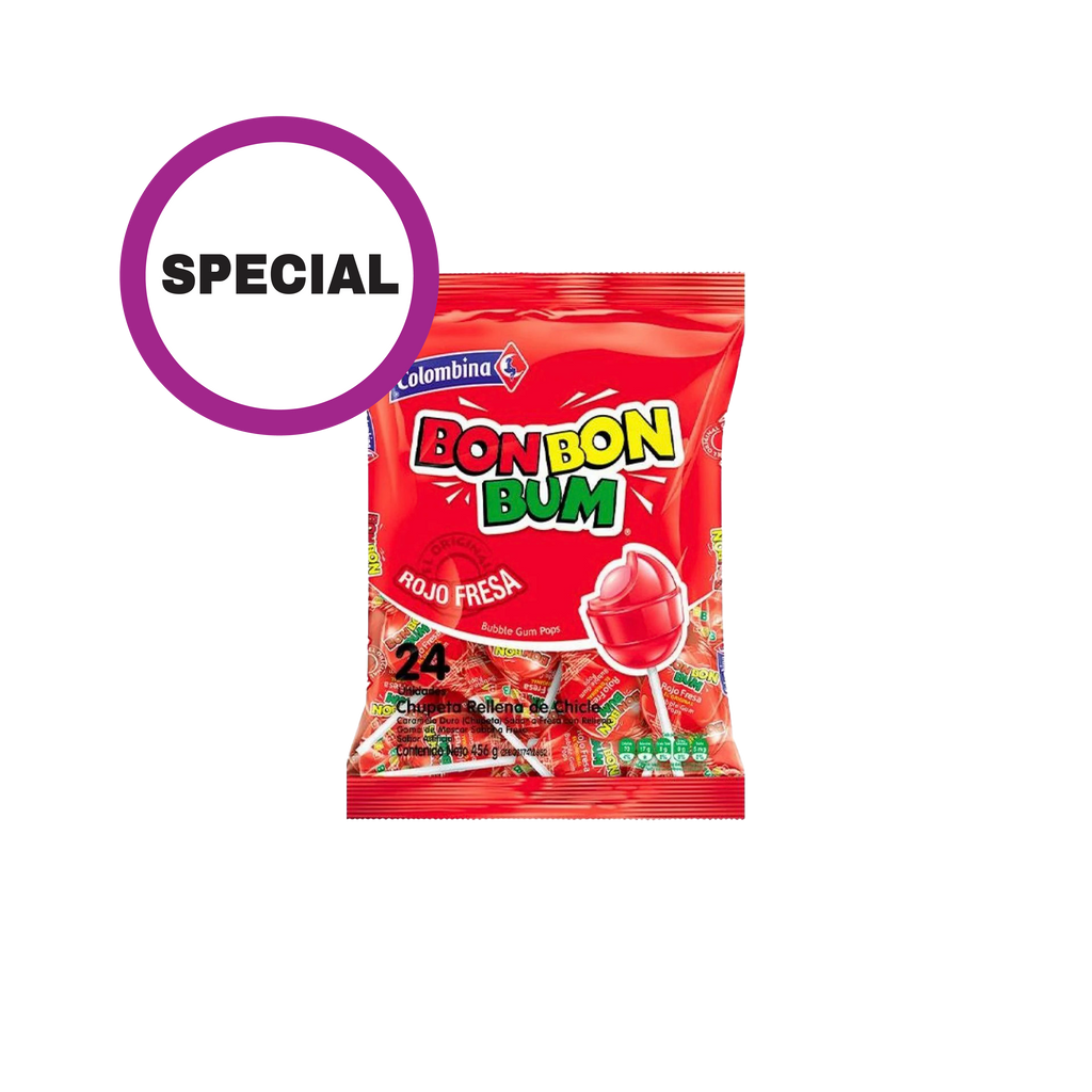 Bon Bon Bum Lollipop Strawberry Flavour Pack of 24