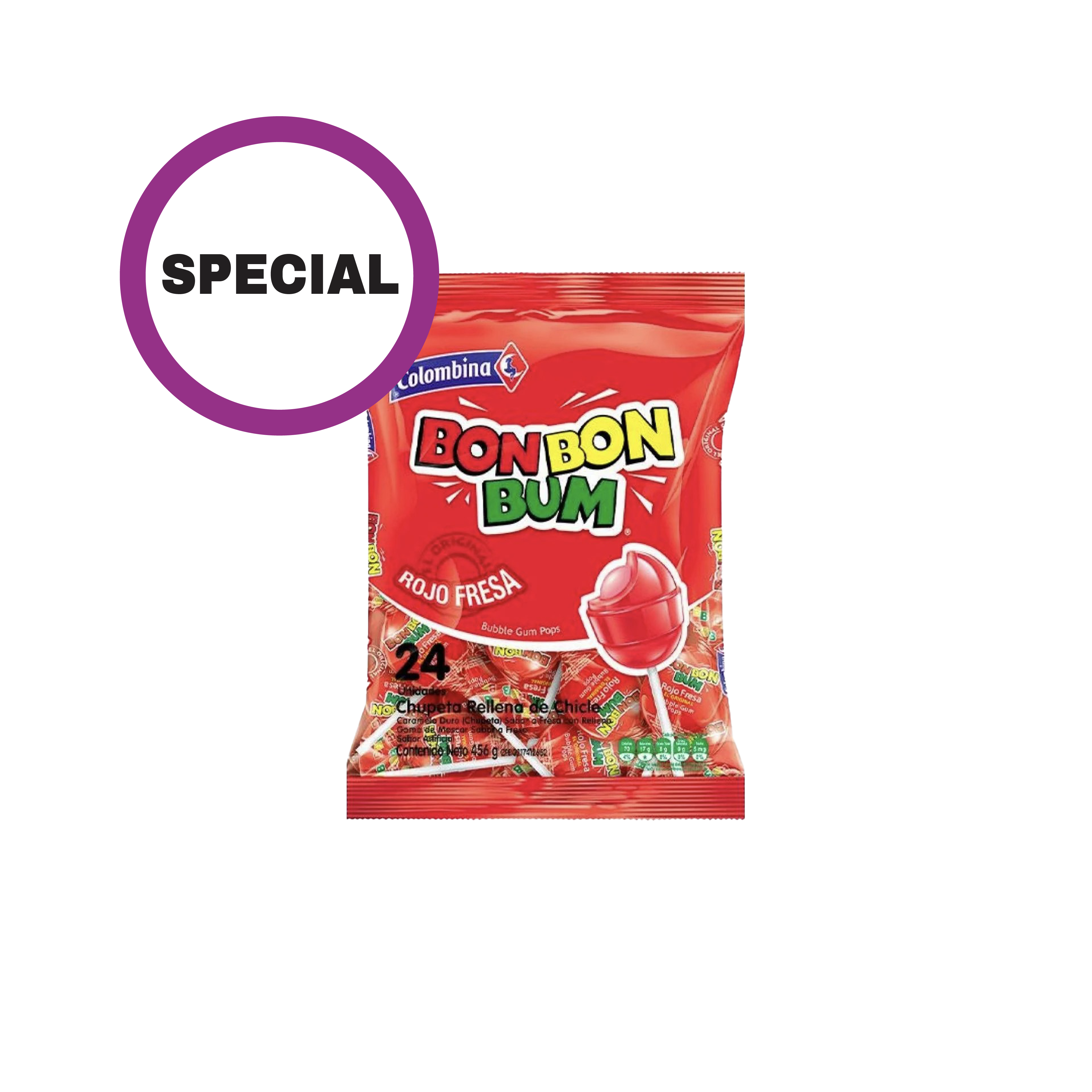 Bon Bon Bum Lollipop Strawberry Flavour Pack of 24