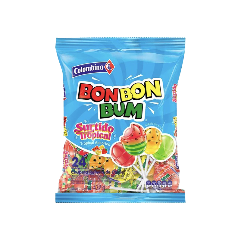 Bon Bon Bum Lollipop Tropical Flavours Pack of 24