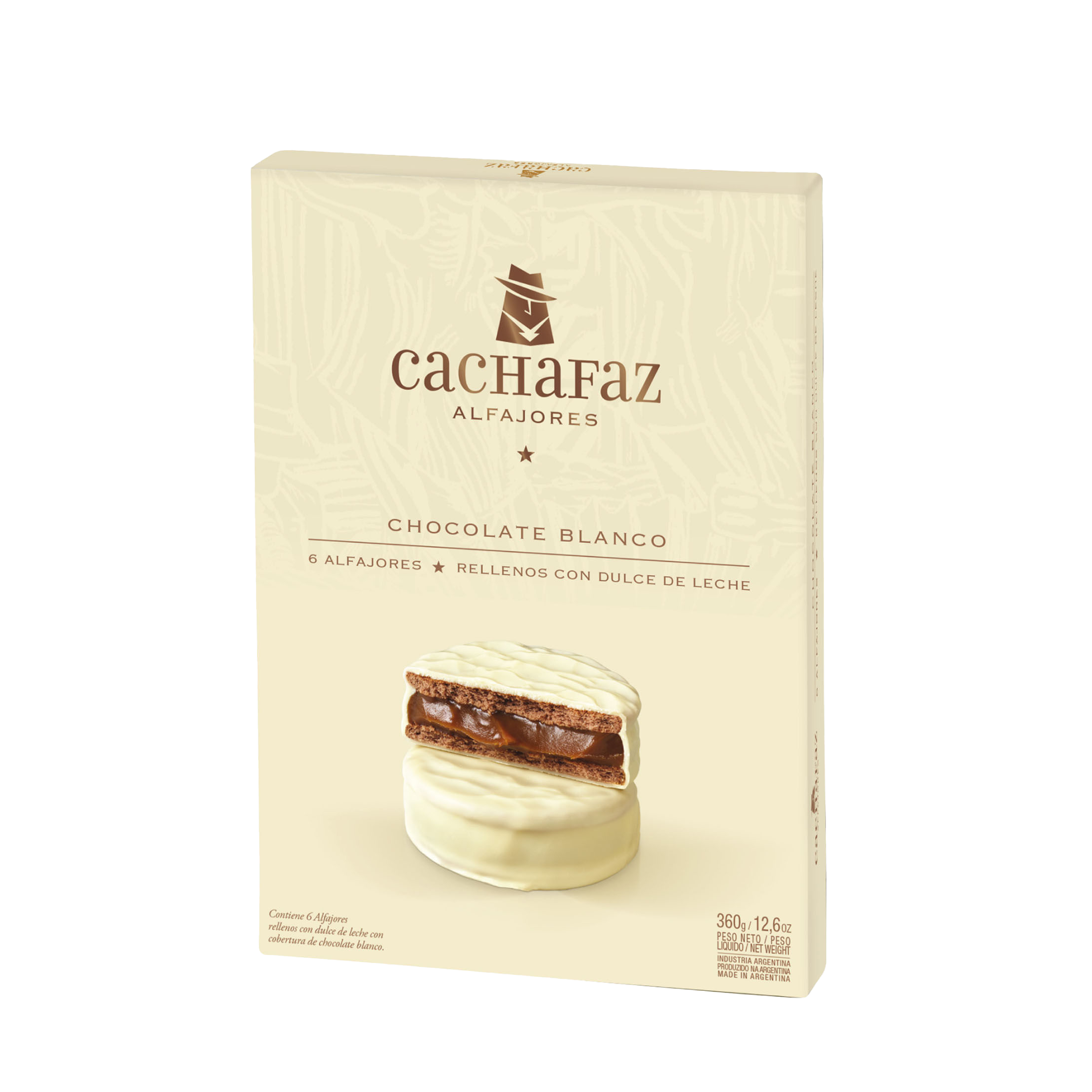 Alfajor Cachafaz White Chocolate with Dulce de Leche 6 Pack