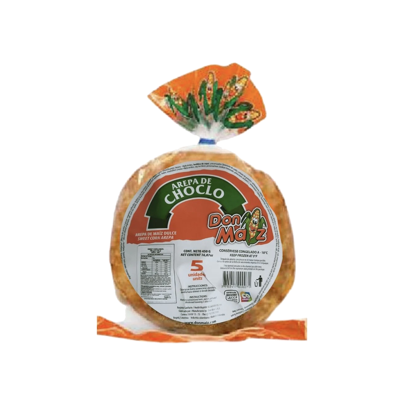 Sweet Corn Choclo Arepa Frozen Don Maiz 450g