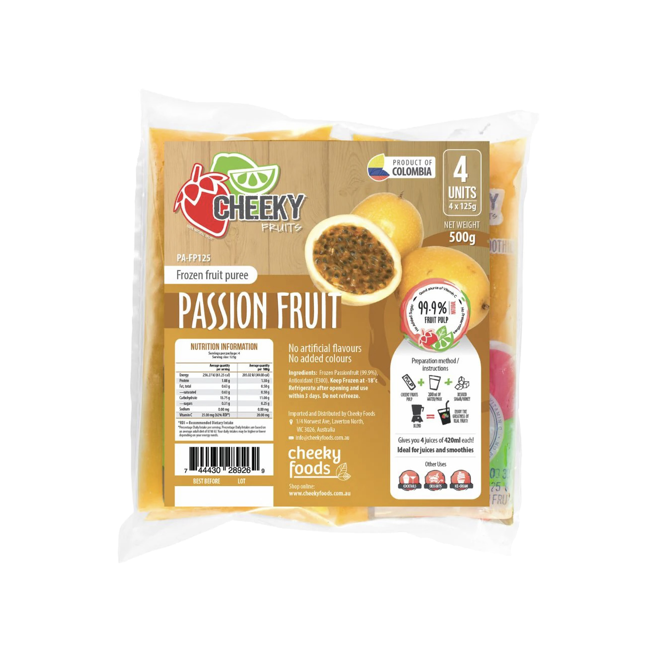 Passionfruit Fruit Pulp Frozen 500g