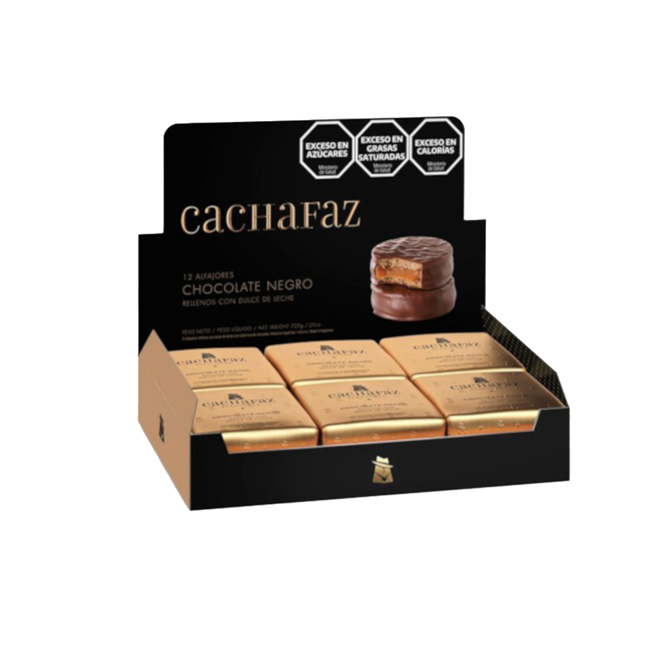 Alfajor Cachafaz Dark Chocolate with Dulce de Leche 12 Pack