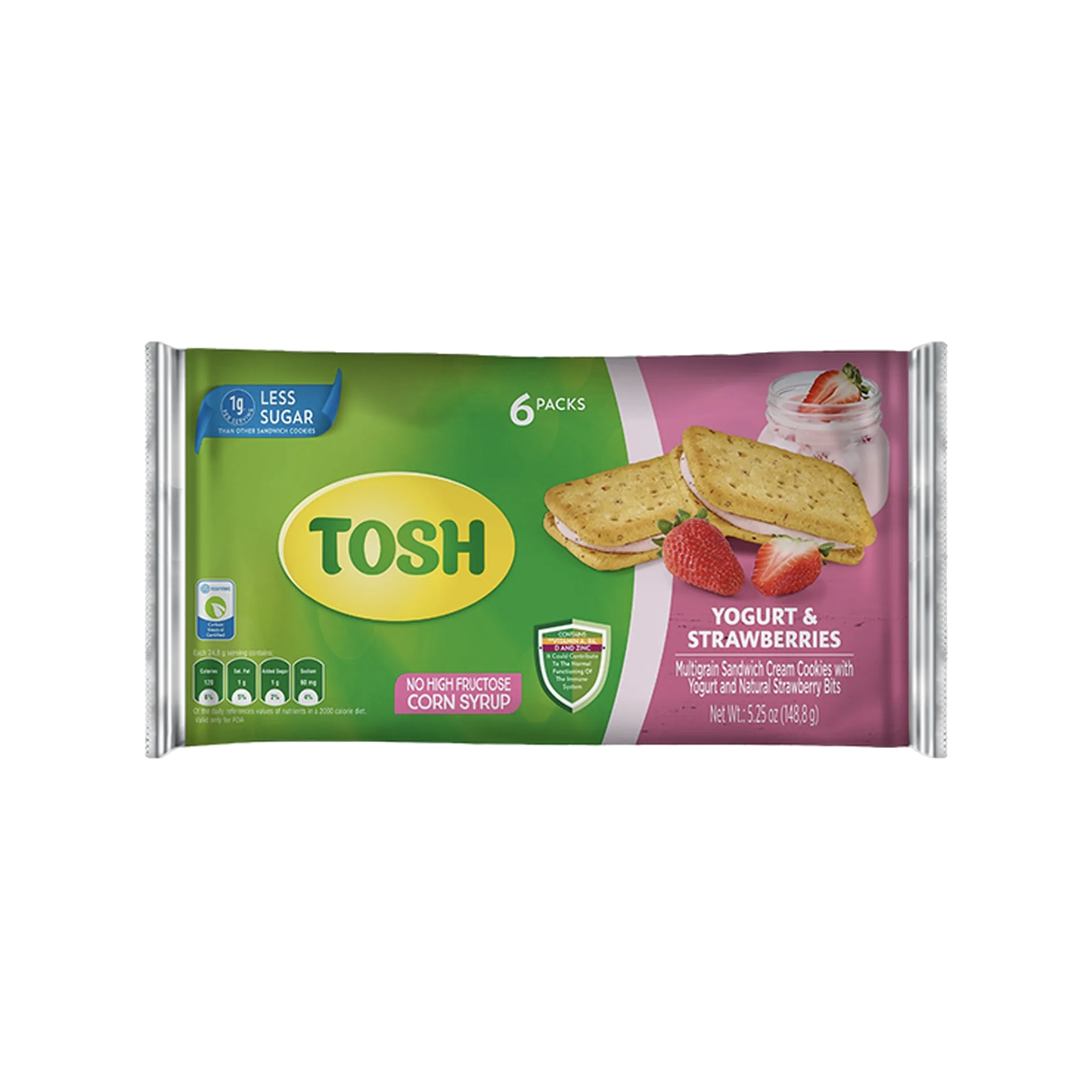 Tosh Yoghurt and Strawberry Sandwich Biscuits Pack of 6 - 144g